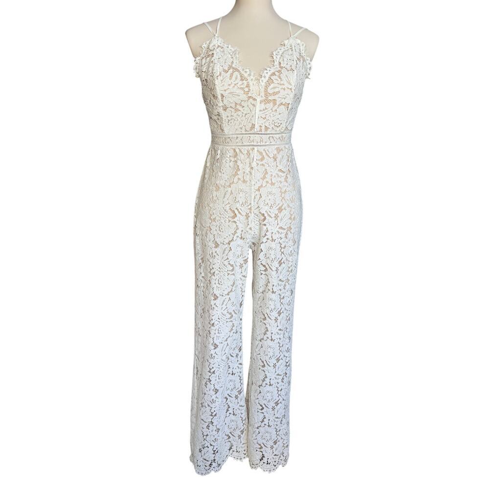 NEW Aakaa Ivory Lace Jumpsuit Size Medium Wide Leg Boho Bridal Jumpsuit
